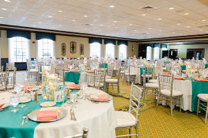 Teal and Coral Wedding Reception | The Club at Treasure Island