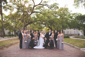 Tampa/Ybor City Outdoor Bridal Party Portrait on Brick Road | Grey Donna Morgan Bridesmaid Dresses