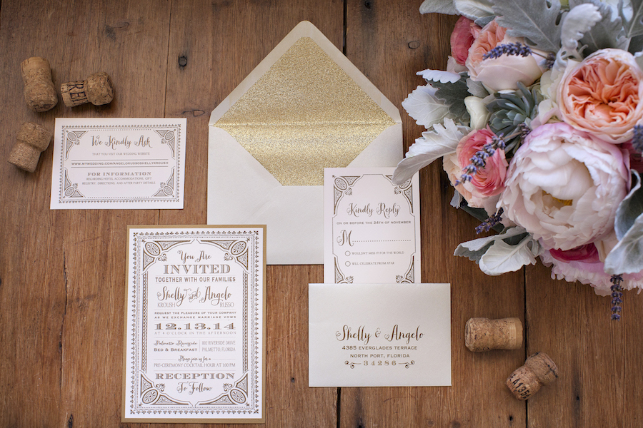Romantic, Glamourous Gold Wedding Invitations from Etsy