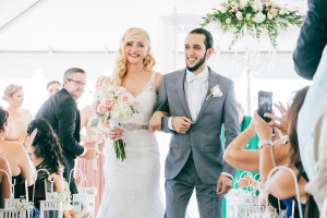 Outdoor South Tampa Wedding Ceremony | Bride and Groom Walking Down Aisle After Saying I Do