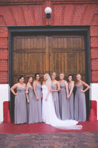 Bride and Bridal Party with Grey Donna Morgan Bridesmaids Dresses