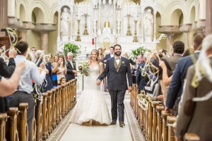 Bride and Groom Walking Down Aisle After Saying I Do | Tampa Ceremony Venue Sacred Heart Church | Tampa Wedding Photographer Rad Red Creative