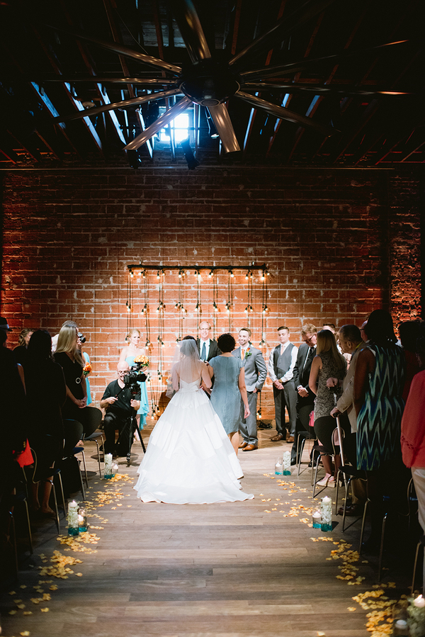 Modern, Indoor Wedding Ceremony Bride and Mother Walking Down the Aisle | | Downtown St. Pete Wedding Venue NOVA 535 Event Space