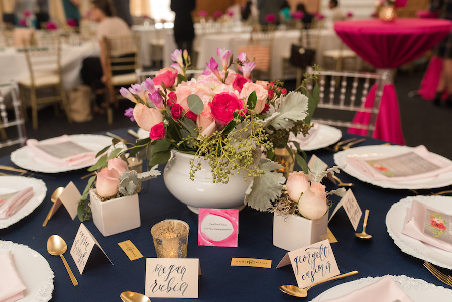 Pink and Purple Wedding Centerpiece with Greenery | St. Petersburg Wedding Photography Caroline & Evan Photography