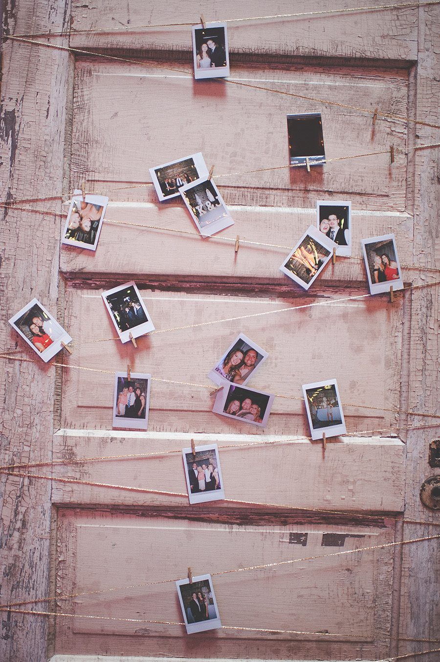 Wedding Reception Door Vintage Decor with String, Clothesline Poloroid Pictures