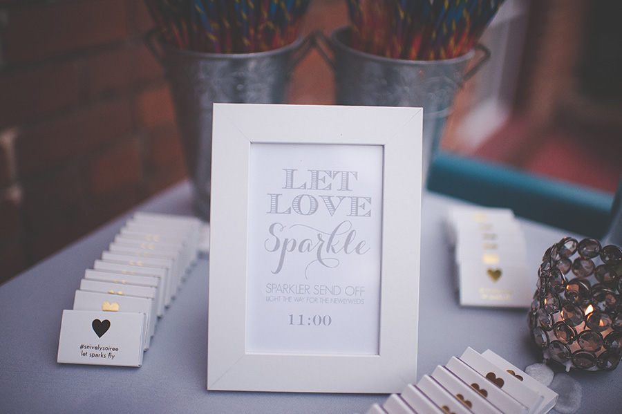 Wedding Reception Sparkler Send Off Table with Custom Matchbooks