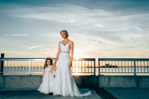 South Tampa Waterfront Wedding Portrait of Bride and Flower Girl