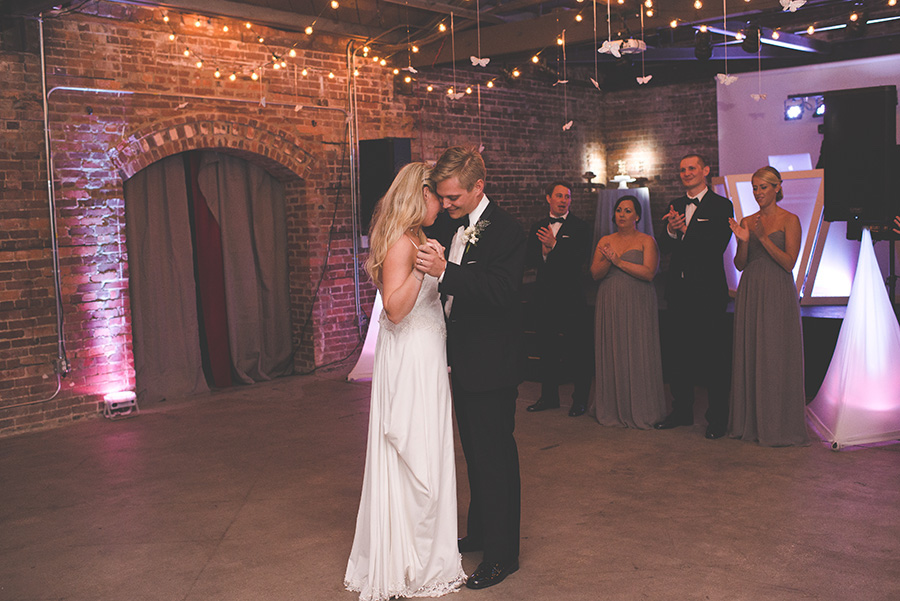 Tampa Wedding Reception Bride and Groom First Dance | Modern, Unique Exposed Brick Tampa Wedding Venue CL Space in Ybor City