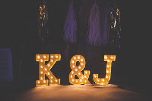 Bride and Groom Yellow Light Up Wedding Sign with Initials