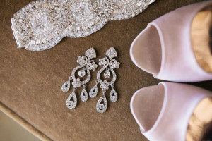 Crystal, Rhinestone Wedding Belt and Chandelier Earrings and Peep Toe Pink, Blush Wedding Shoes