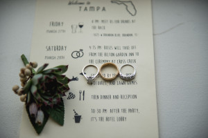 Wedding Rings with Florida Wedding Invitation and Succulent Boutonniere