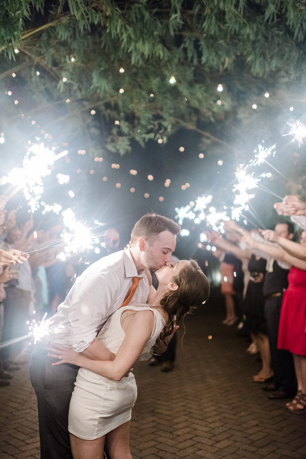 Bride and Groom Wedding Exit Sparkler Sendoff with a Kiss