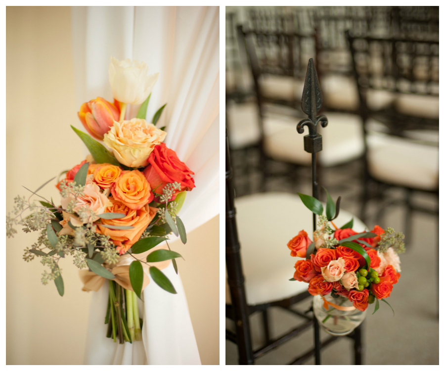 Ivory and Orange Roses Flowers Wedding Ceremony Aisle and Alter Decor | Tampa Wedding Florist Andrea Layne Floral Design