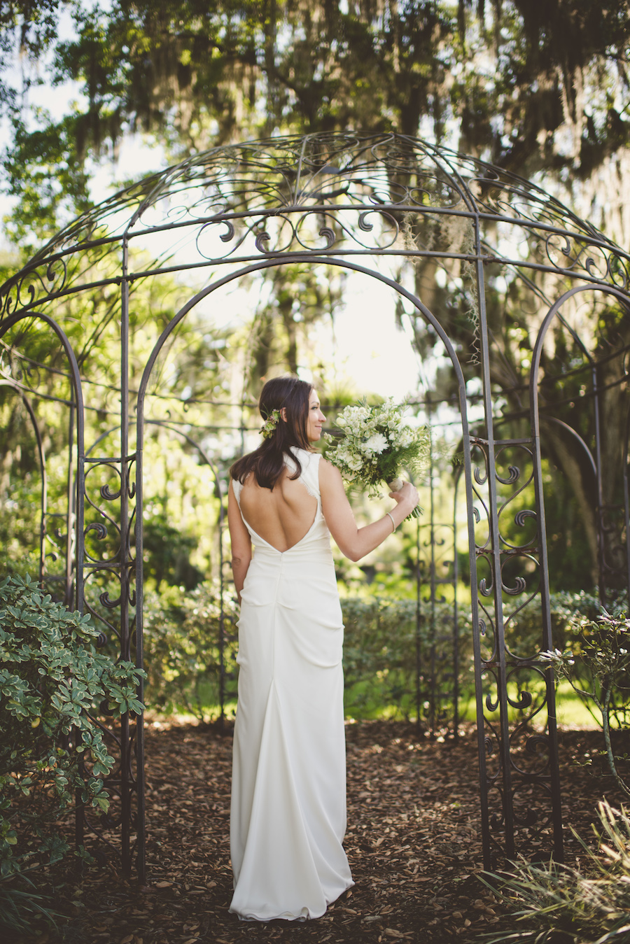 Nicole Miller Open Back Wedding Dress | Rustic Tampa Wedding at Cross Creek Ranch