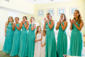 Bridesmaids Reaction to Seeing Bride Wearing Green, Emerald Bridesmaid Dresses | St. Petersburg Wedding Photographer Ailyn La Torre Photography