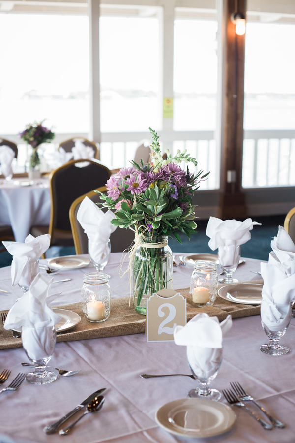 Purple, Lavender Rustic Wedding Centerpieces in Mason Jars