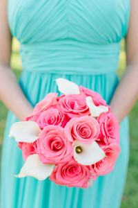 Pink and Coral Rose and Calla Lily Wedding Bouquet with Green, Emerald, Teal Bridesmaid Dresses | St. Petersburg Wedding Photographer Ailyn La Torre Photography