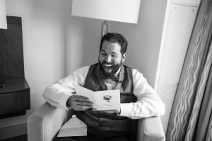 Groom Laughing, Opening Wedding Card