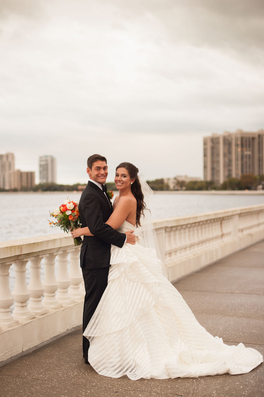 Tampa Bride and Groom Wedding Portrait on Bayshore Boulevard
