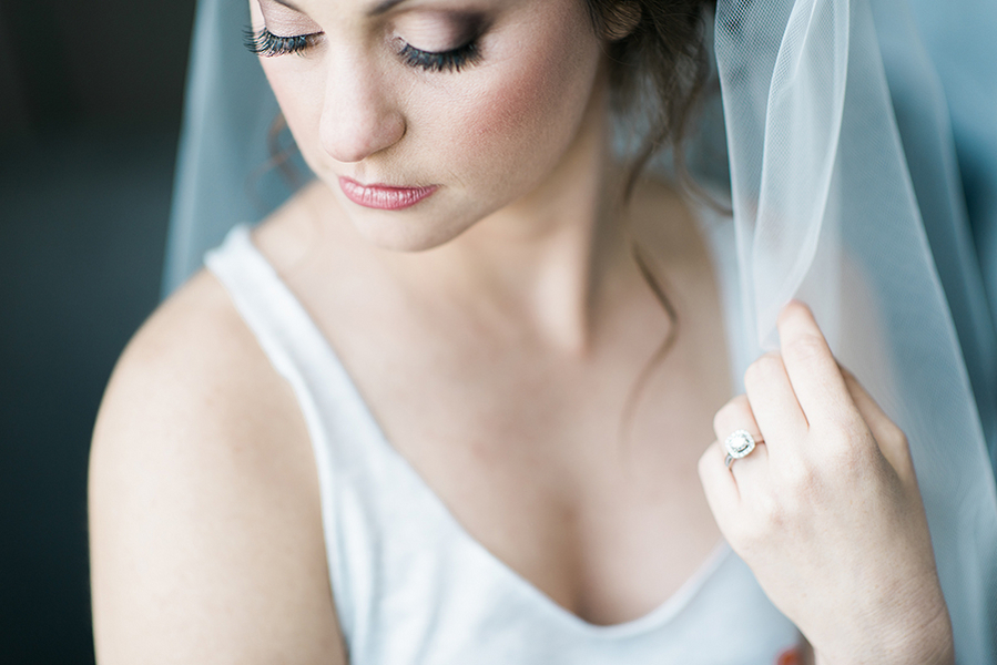 Bride Getting Ready Hair and Makeup Portrait in Wedding Veil