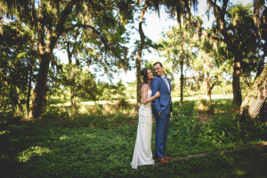 Rustic, Bride and Groom Wedding Portrait in Woods