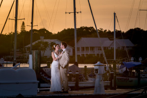 Waterfront Manatee Riverhouse Bride and Groom Wedding Portrait at Sunset | Sarasota Wedding Photographer Jillian Joseph Photography