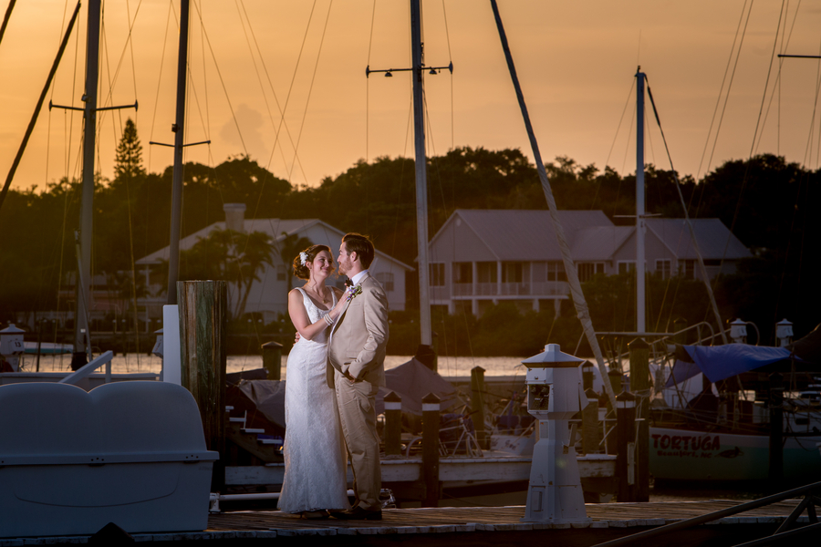 Waterfront Manatee Riverhouse Bride and Groom Wedding Portrait at Sunset | Sarasota Wedding Photographer Jillian Joseph Photography