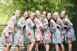 Bride and Bridesmaids Portrait with Floral Robes