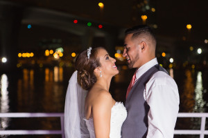 Bride and Groom Nighttime Wedding Portrait | Waterfront Clearwater Wedding