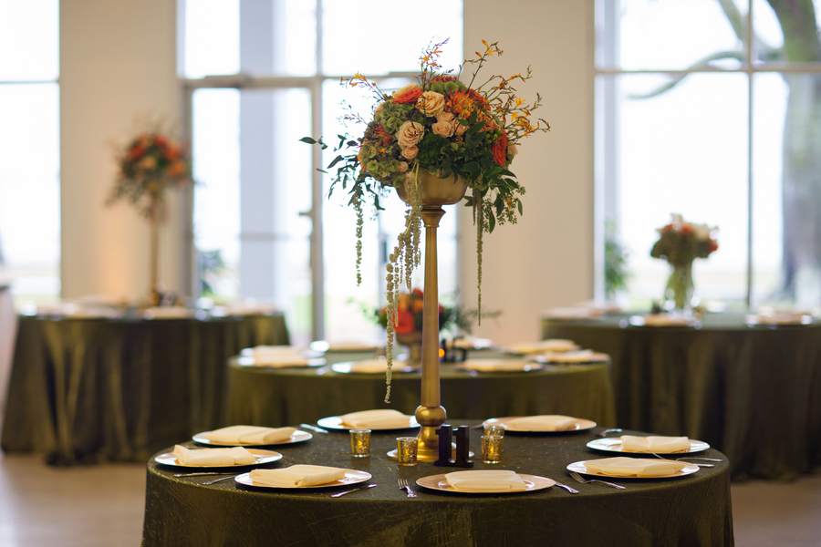 Tall, Green and Orange Garden Floral Wedding Reception Centerpieces | Tampa Wedding Florist Andrea Layne Floral Design