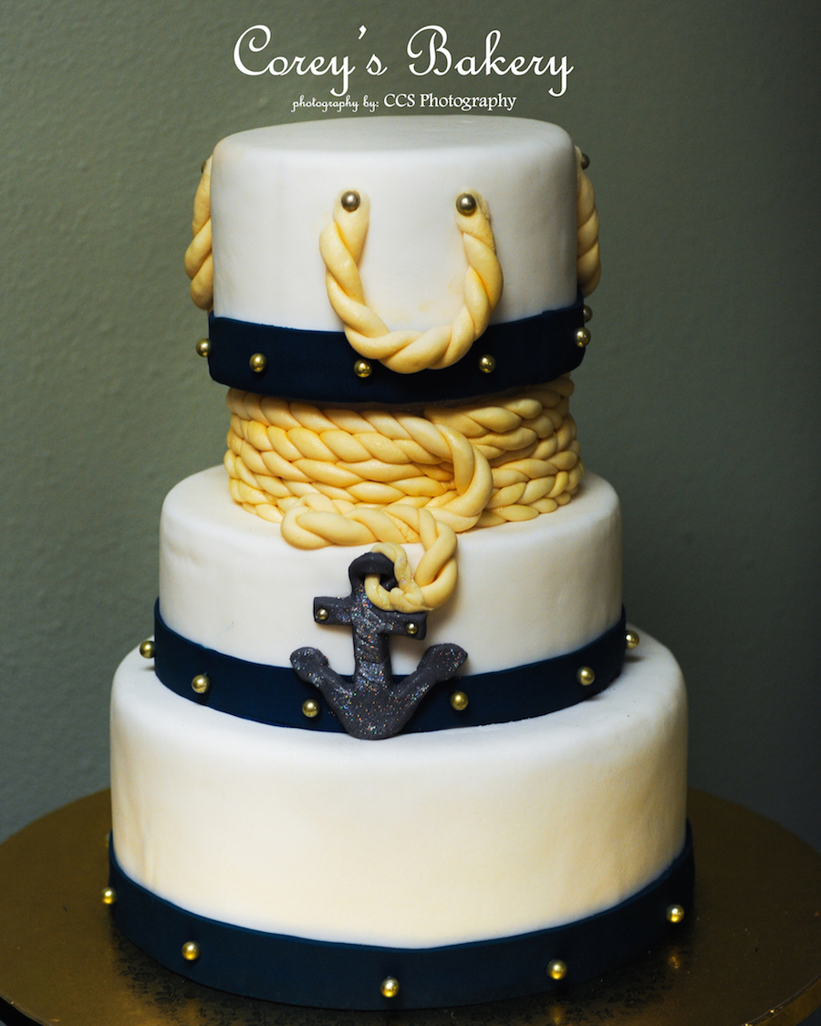 Nautical Inspired Anchor and Rope Wedding Cake Tampa Clearwater Wedding Cakes Vendor | Corey's Bakery and Catering