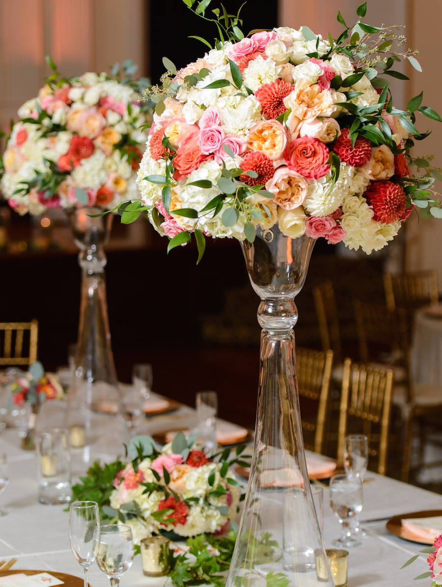 White and Pink Tall Wedding Centerpieces | Tampa Bay Wedding Florist Andrea Layne Floral Design