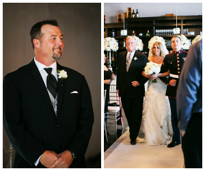 Groom Seeing Bride Walk Down the Aisle/ Bride Walking Down the Aisle with Dad and Brother