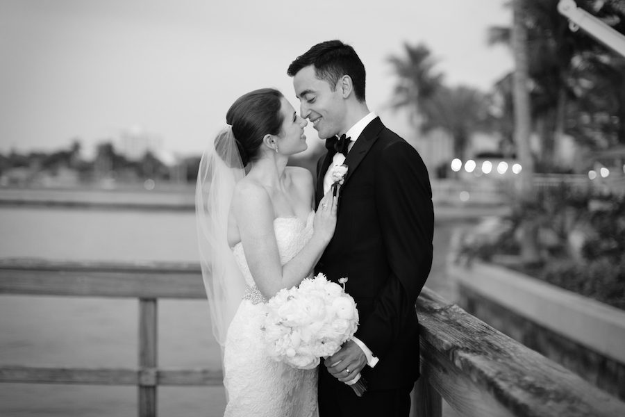 Sunset, Waterfont Sarasota Bride and Groom Wedding Portrait on Dock
