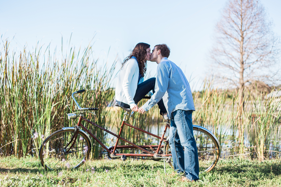 Tampa Engagement Session, Kissing on Tandem Bicycle