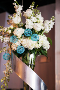 White, Rose and Hydrangea Floral Wedding Reception Tall Centerpieces with Blue Teal Accents | | Tampa Wedding Florist Events in Bloom