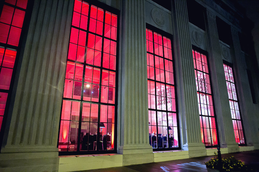 Modern Black and White Wedding with Red Uplighting at Downtown Tampa Wedding Venue The Vault | Tampa Wedding Photographer FotoBohemia