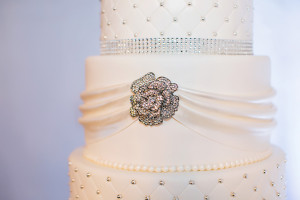 Five-Tiered White Quilted Ruffled Bling Rhinestone Wedding Cake