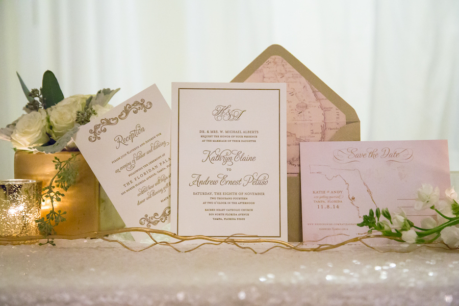 Gold and Ivory Wedding Invitations with Florida Map Save-the-Date