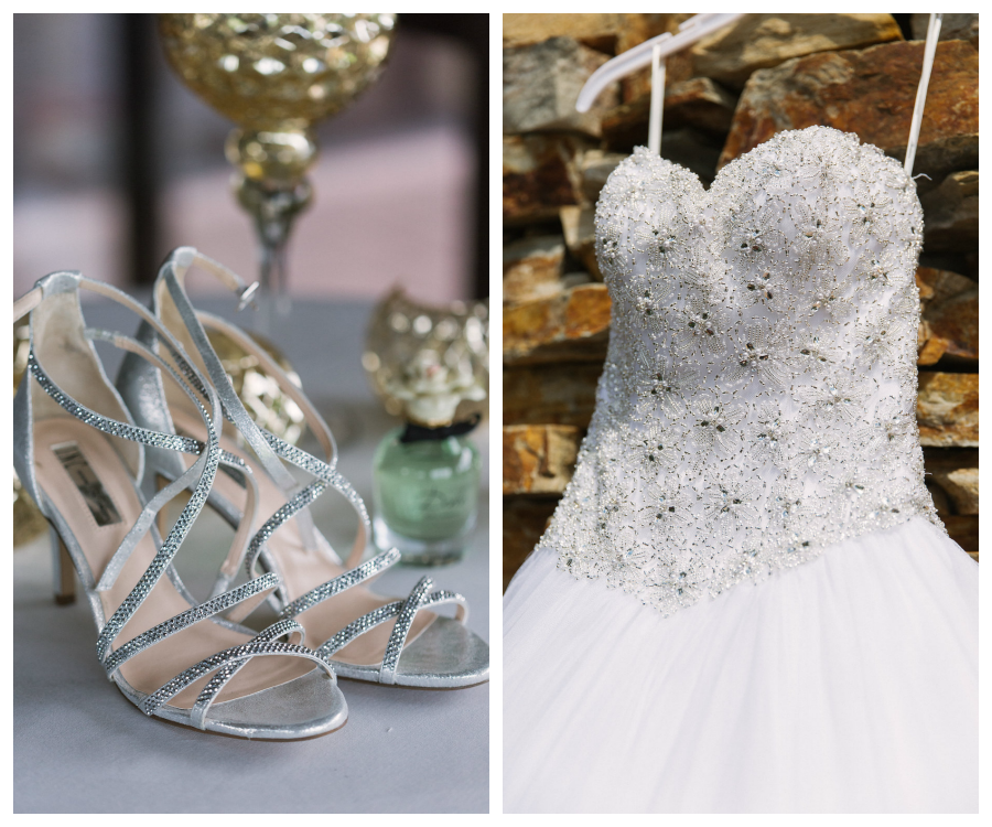 Strapless White Wedding Ball Gown and Silver Strappy Heels at Countryside Country Club
