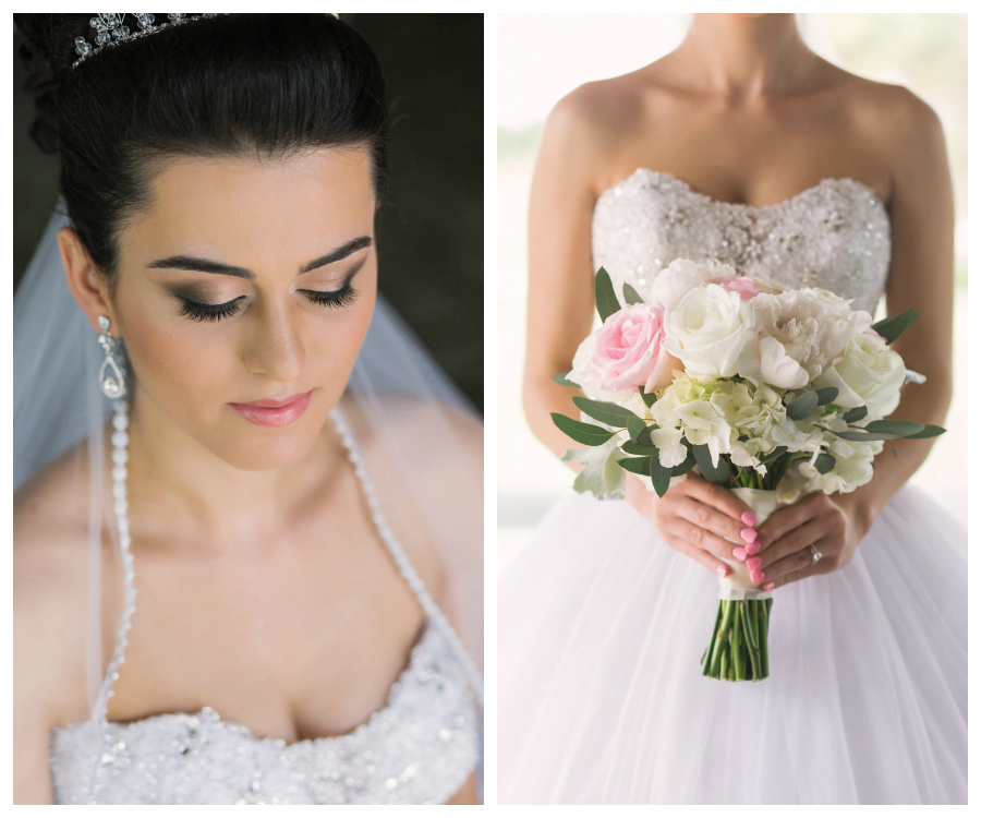 Bridal Makeup By Lindsay Does Makeup | Strapless White Wedding Ball Gown with Pastel Bouquet Detail Countryside Country Club
