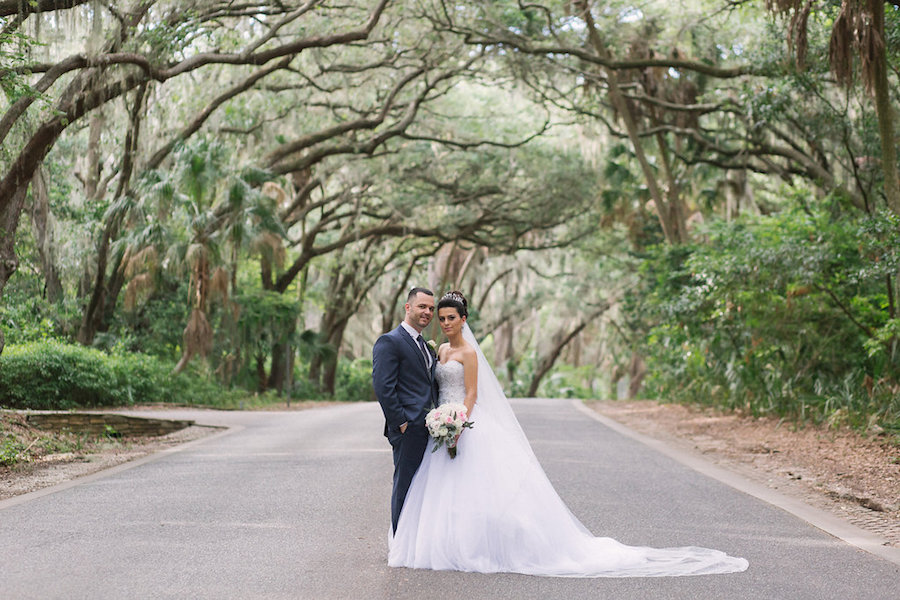 Bride & Groom Wedding Portrait at Clearwater Venue Countryside Country Club with Large Oak Trees