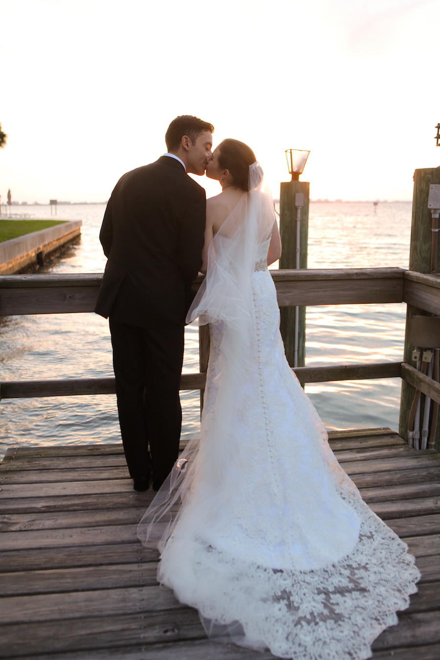 Sunset, Waterfont Sarasota Bride and Groom Wedding Portrait on Dock