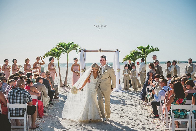 Tampa Bay Outdoor, Beach Wedding Ceremony with White Folding Rental Chairs | St. Petersburg Wedding Rentals Rent-All City