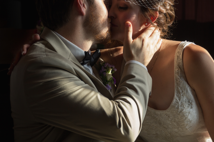 Tampa Bay Bride and Groom Wedding Kiss with Bridal Gown Detail|Tampa Bay Wedding Photographer Jillian Joseph Photography