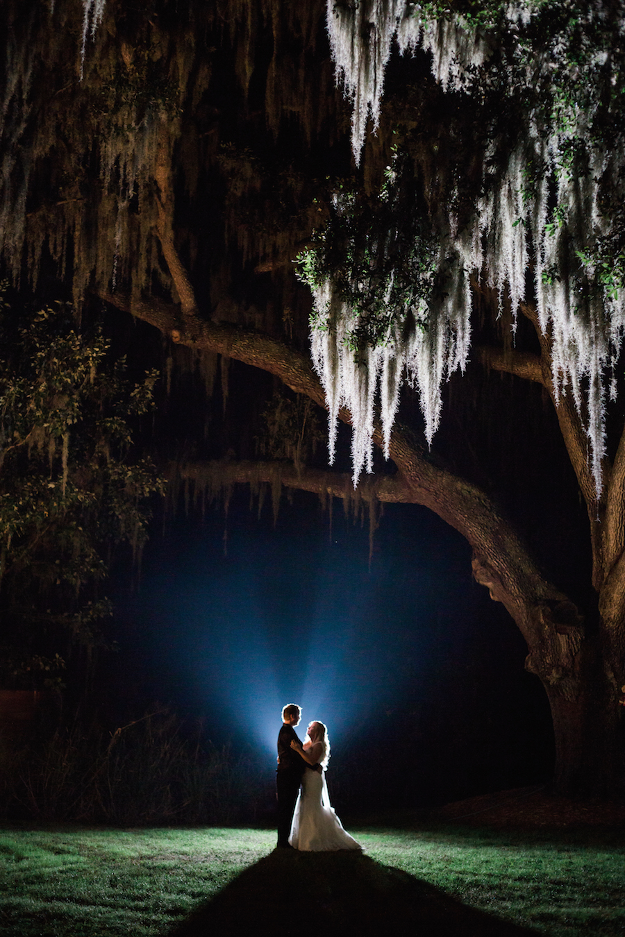 Tampa Bay Bride and Groom Evening Outdoor Wedding Portrait with Moon Accent| Tampa Bay Wedding Photographer Jillian Joseph Photography