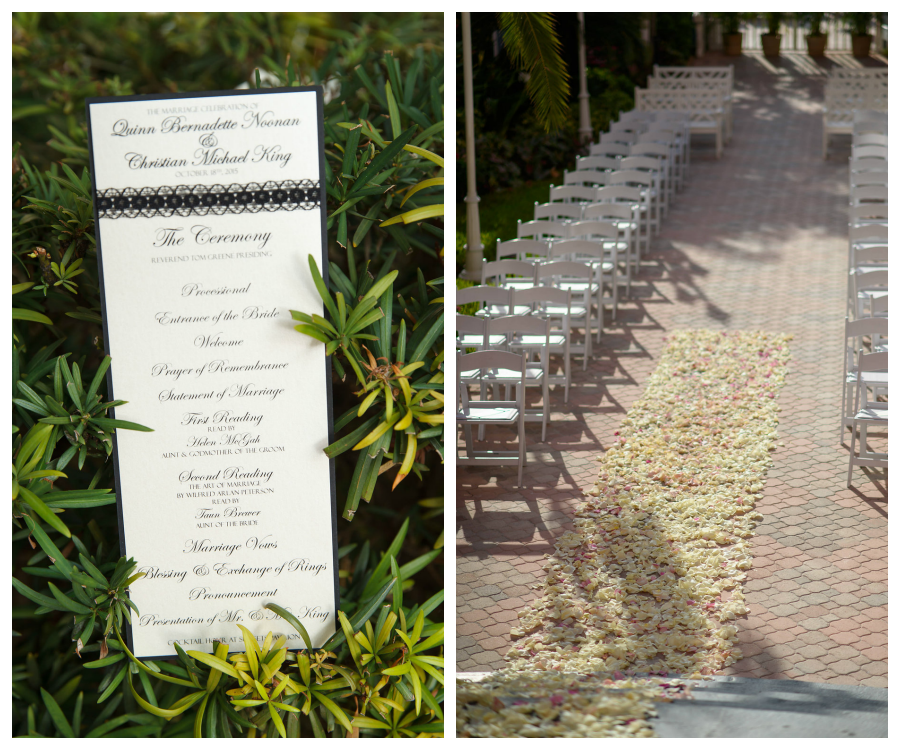 Wedding Program and Floral Rose Petal Aisle by Northside Florist | Outdoor St Pete Beach Wedding Ceremony at Loews Don CeSar