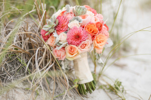 Pink and Coral Floral Wedding Bouquet with Succulent Accents