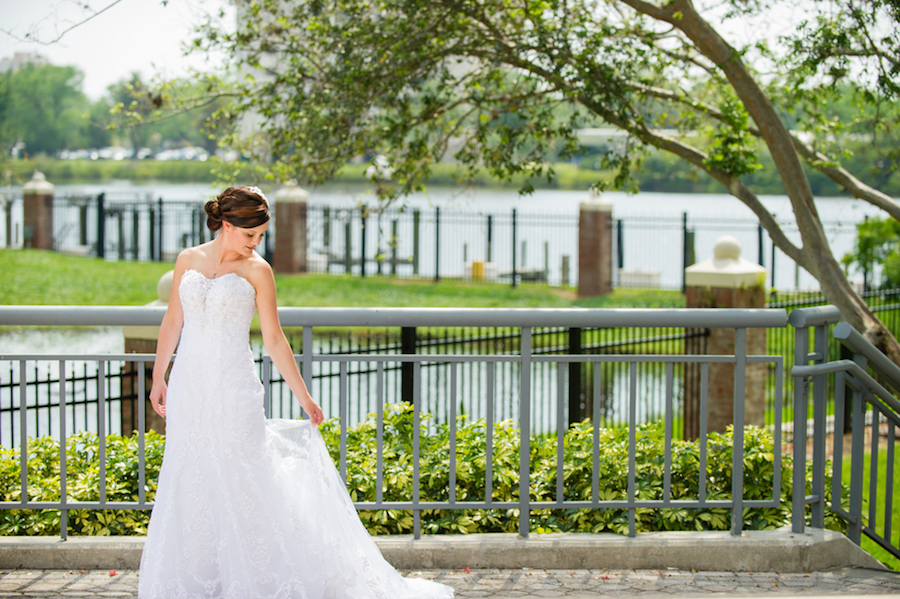 Bridal Tampa Waterfront Wedding Portrait in White, Strapless Wedding Gown | Tampa Wedding Photographer Andi Diamond Photography