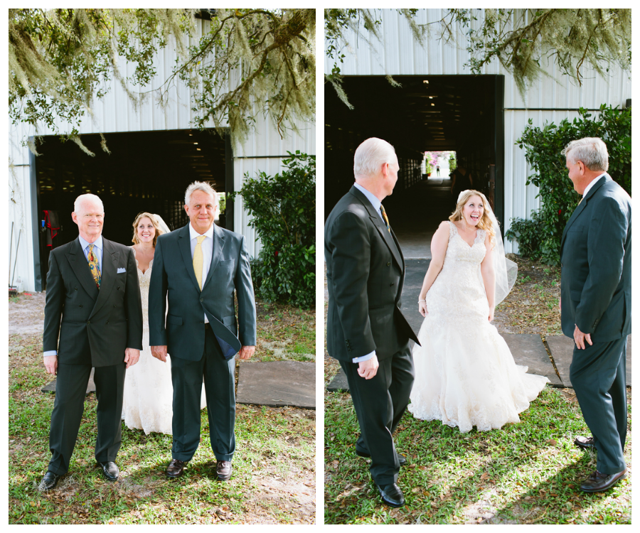 Bride and Dad and Grandpa First Look on Wedding Day